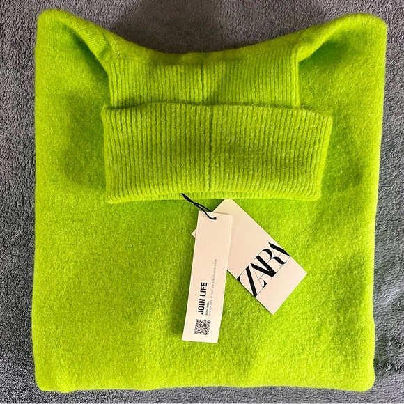 Zara Oversized Turtleneck Sweater Size Small Neon Green - Picture 7 of 7